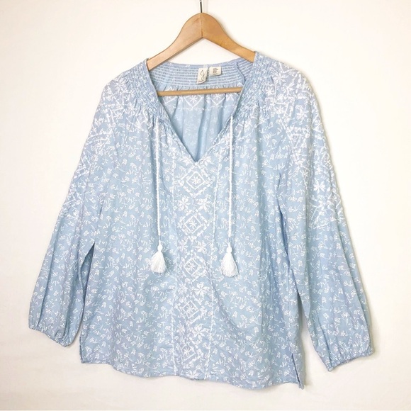 Joie powder, blue embroidered peasant, tunic blouse - Picture 11 of 11